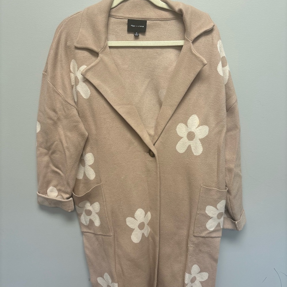 Daisy Print Sweater Coat - Picture 3 of 5